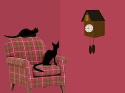 clipart of Clock on pink Wall and Armchair