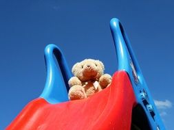 teddy bear on the children's slide