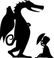 silhouettes of a dragon and knight