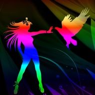 Colorful illustration of the Woman Defensing from Bird