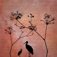 Textured Paper with birds and plants silhouettes, Stationery