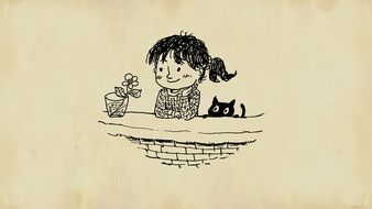 painted girl with a cat on the balcony