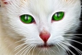 white face cat with green eyes