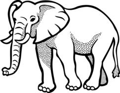 black and white clipart of walking Elephant