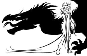 graphic image of an evil queen with a black dragon