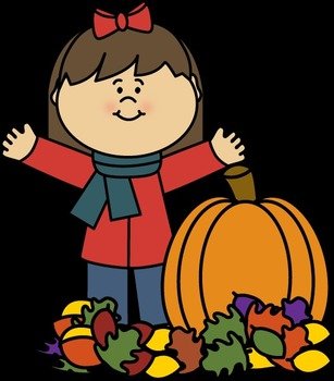 Image Girl Playing In Autumn Leaves With An Pumpkin
