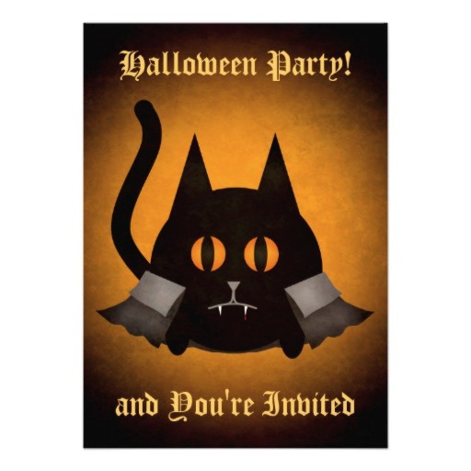 Halloween Cute And Funny Black Vampire Cat 5x7 Invitation