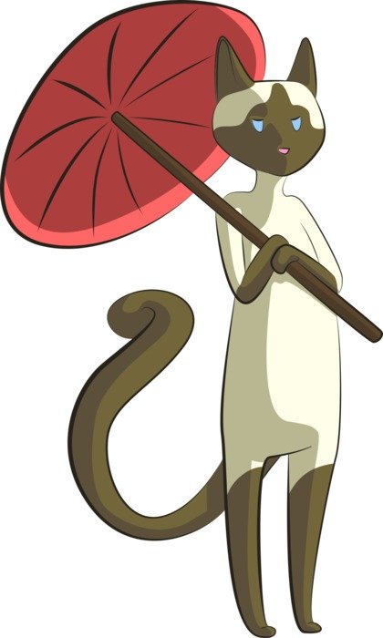 Cat Siamese with Umbrella drawing