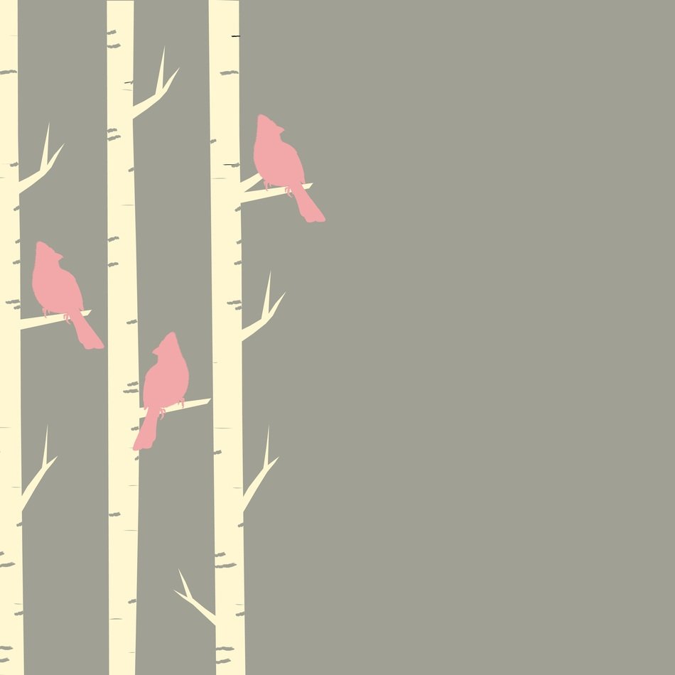picture in the form of pink birds on the birches