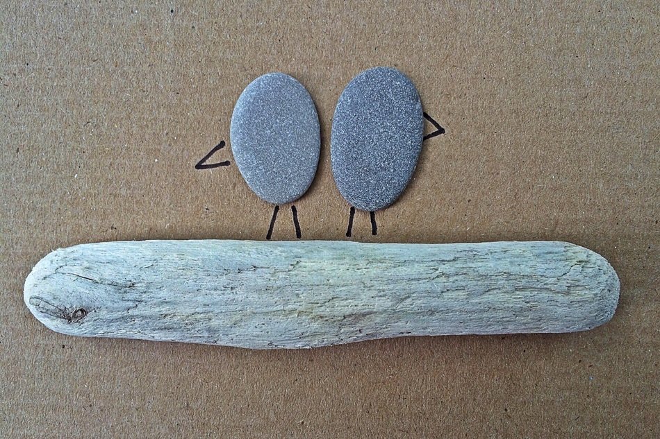 Artwork, Birds, pebbles and Driftwood