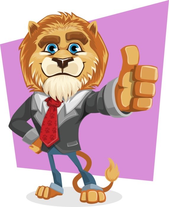 Lion businessman wearing a suit clipart on purple and white backgroun