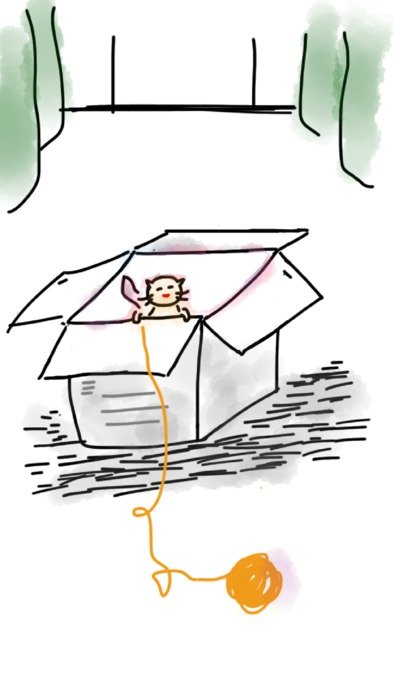 Painting of hiding kitty in a box