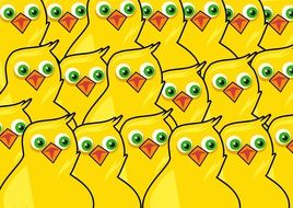 many yellow cartoon birds