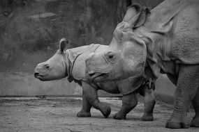 baby rhinocero with mother