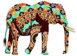 silhouette of an elephant in oriental pattern