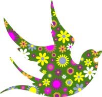 clipart of the silhouette of a dove in floral pattern