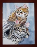 colorful watercolor image of two cats