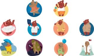 bear in different professions in graphic representation