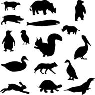 Black silhouettes of the animals clipart