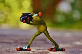 ceramic frog photographer with camera