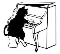 black cat playing the piano drawing