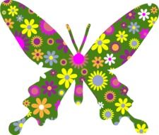 painted green butterfly with floral ornament