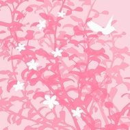 pink Flowers with Bird Spring pattern