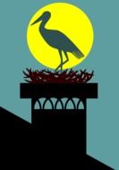 stork in the nest on the house