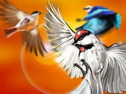drawing of flying small birds