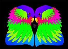 graphic image of bright lovebirds parrots