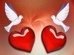 pigeons and red hearts drawing
