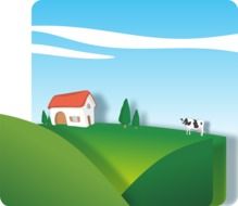 house on the field with cow logo drawing