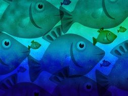 small and large cartoon fish background