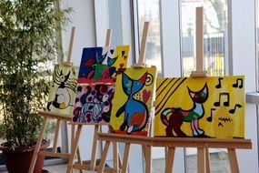 exhibition with drawings of cats