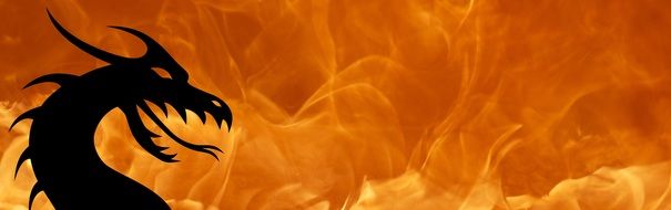 painted dragon head on a fiery background