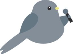 graphic image of a gray bird with a microphone