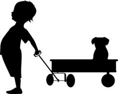 Child amnd Dog in cart drawing