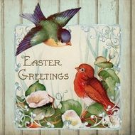 Vintage Easter Greeting Card with two birds