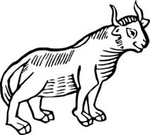 black and white drawing of a bull