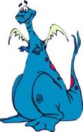 graphic image of a blue cheerful dragon