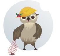 owl in hat and bag