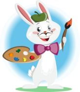 clipart, bunny painter with a palette in his paws
