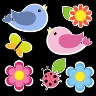 bright picture with birds and flowers