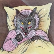 painted wolf in bed in fairy tales