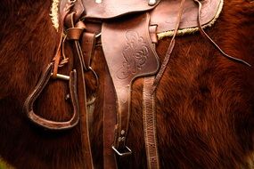 horse leather saddle on the brown horse