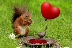 squirrel with balloon for valentine's day