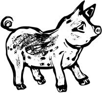 black and white drawing of a farm pig