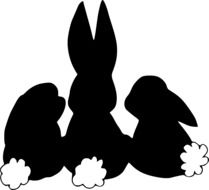 black silhouettes of three rabbits