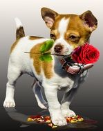 puppy with flower in the mouth
