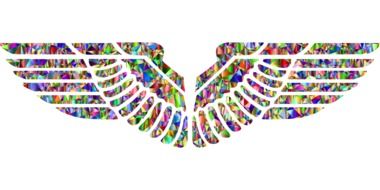 multicolored wings of an eagle on the emblem